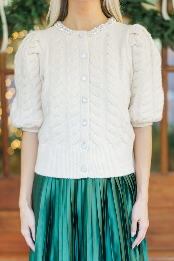 Ready To See You Cream Cable Knit Cardigan