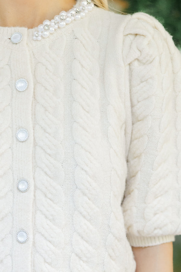 Ready To See You Cream Cable Knit Cardigan