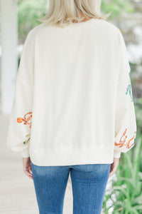 Skeleton Dance Cream White Sequin Pullover