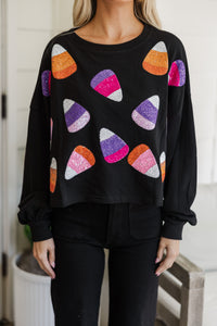 Candy Corn Craze Black Sequin Pullover