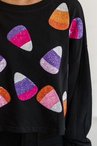 Candy Corn Craze Black Sequin Pullover