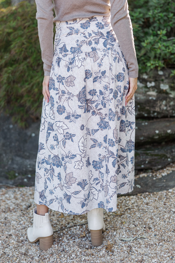 Get A Good Look Brown Floral Midi Skirt