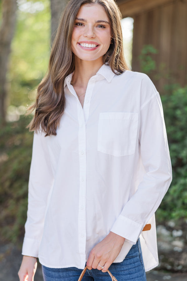 Stay Close White Button Down Blouse