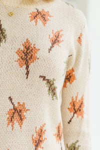 Take A Moment Taupe Leaf Print Sweater