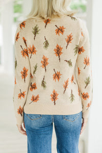 Take A Moment Taupe Leaf Print Sweater