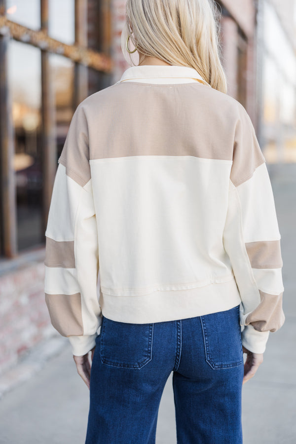 Where To Go Cream Colorblock Pullover