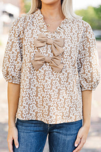 In A Dream Brown Bow Detailed Blouse