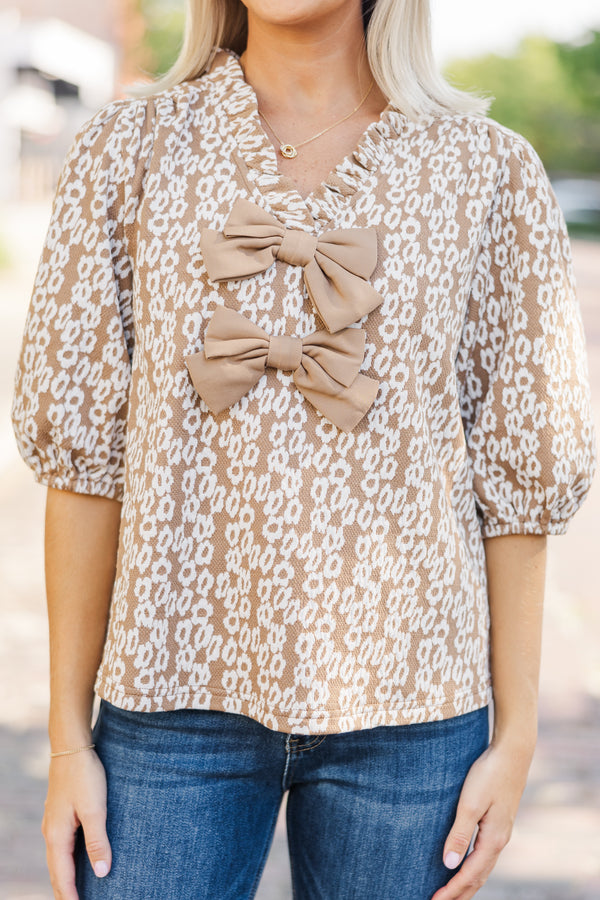 In A Dream Brown Bow Detailed Blouse