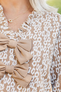 In A Dream Brown Bow Detailed Blouse