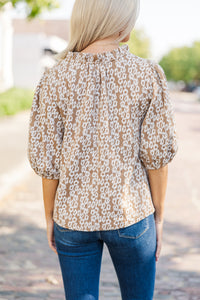 In A Dream Brown Bow Detailed Blouse