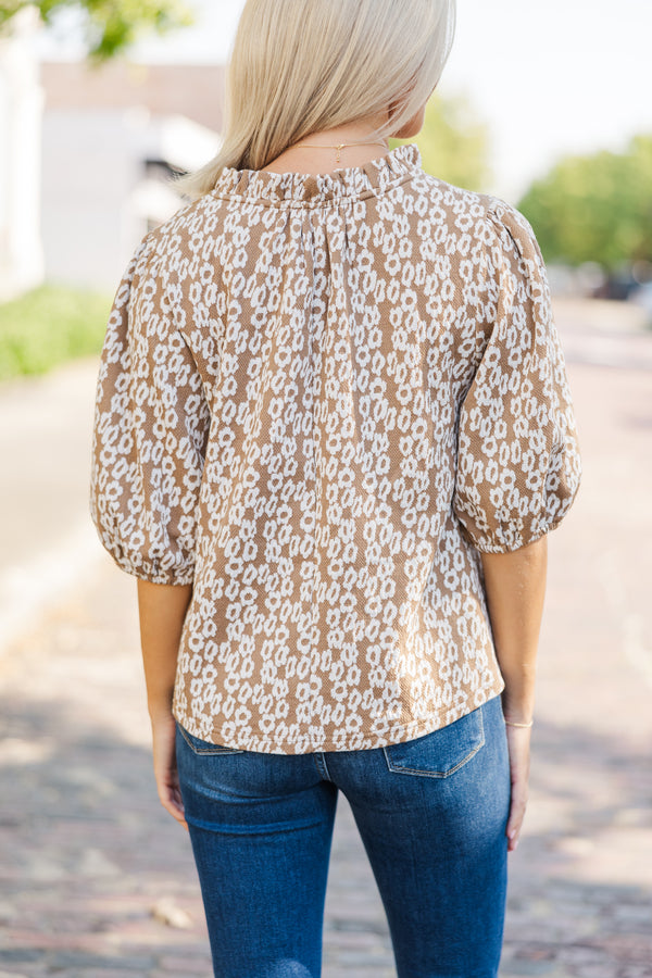 In A Dream Brown Bow Detailed Blouse