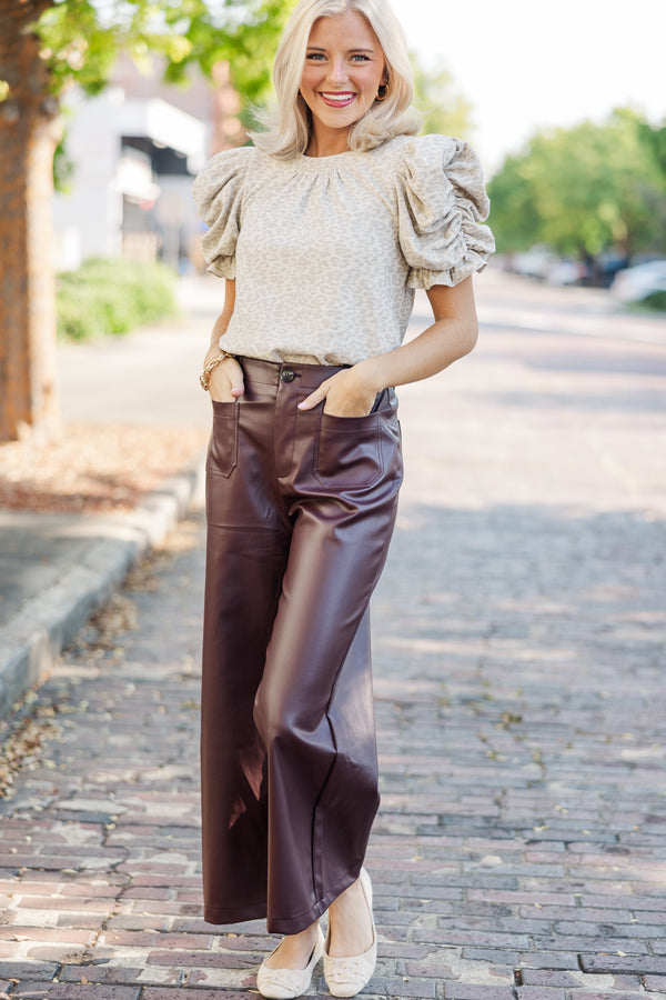 You've Got Time Taupe Leopard Blouse