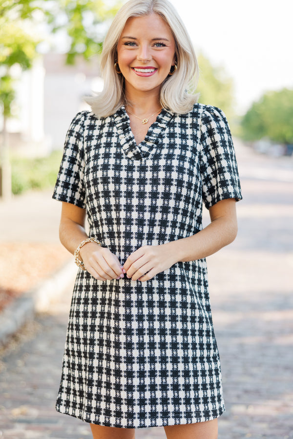 Get What You Need White & Black Tweed Dress