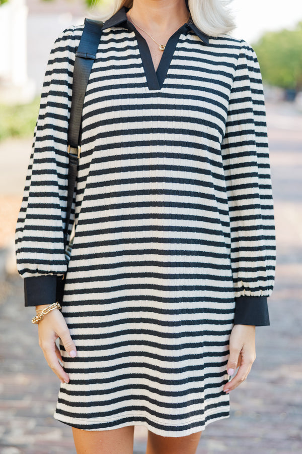 Live Your Life Black Striped Knit Dress