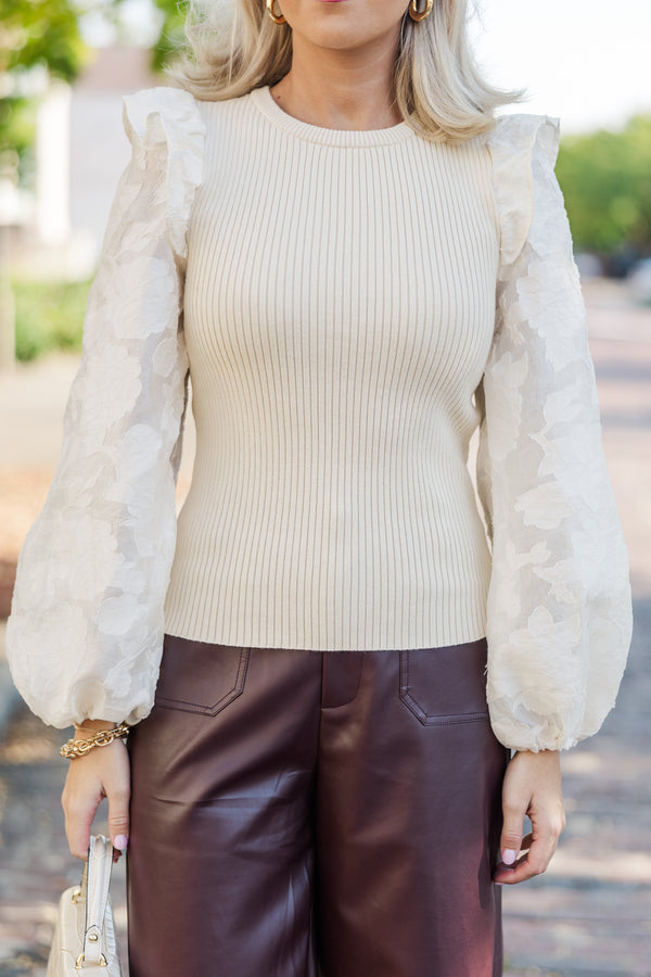 Tell It All Cream Ruffled Knit Top