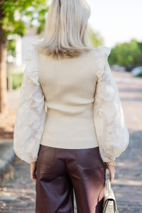 Tell It All Cream Ruffled Knit Top