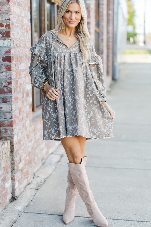 Living Your Life Taupe Floral Babydoll Dress