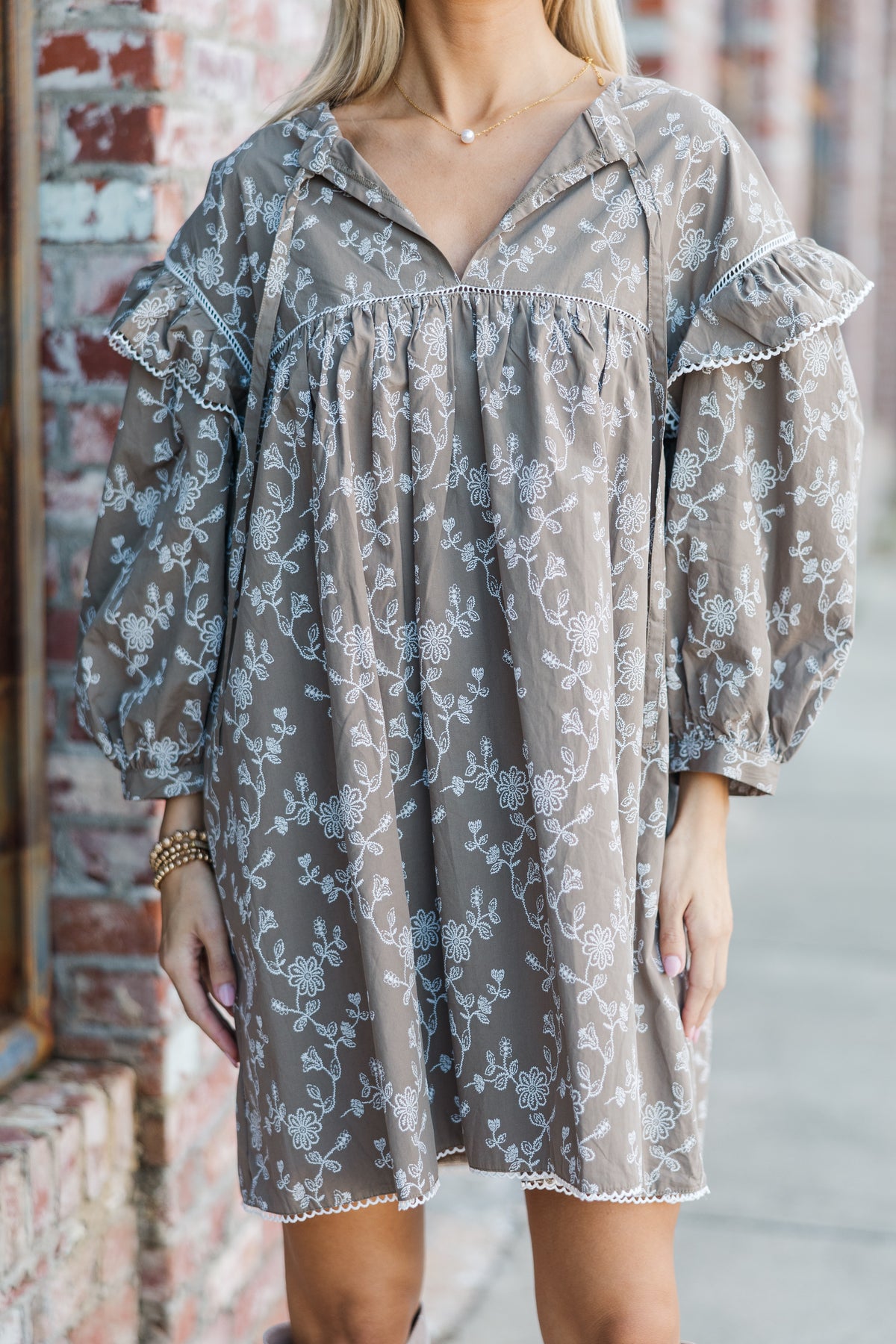 Apple Spiced Wishes Babydoll Dress In Taupe