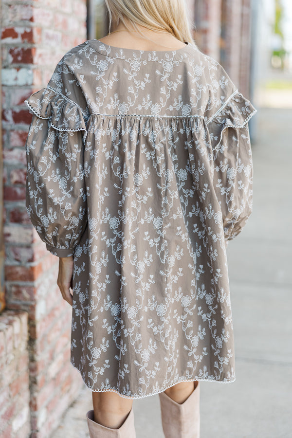 Living Your Life Taupe Floral Babydoll Dress