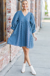 Moving Forward Denim Blue Medallion Dress