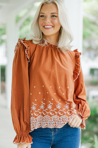 Feeling Appreciated Dark Amber Eyelet Blouse – Shop the Mint