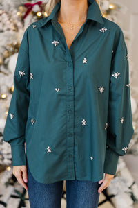 It's Your Destiny Hunter Green Embellished Blouse