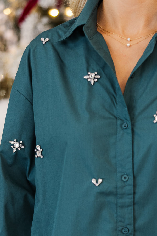 It's Your Destiny Hunter Green Embellished Blouse