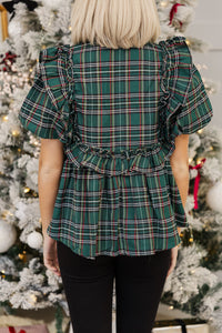 Happier Now Emerald Green Plaid Blouse