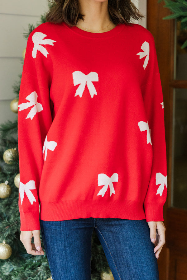 Tied With A Bow Red Ribbon Print Sweater