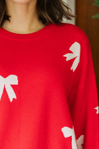 bow printed sweater, holiday sweaters, red sweaters, shop the mint