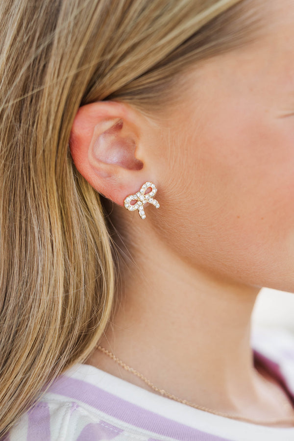 Girls: Second Nature Gold Bow Stud Earrings