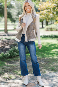 Work It Out Taupe Faux Leather Vest