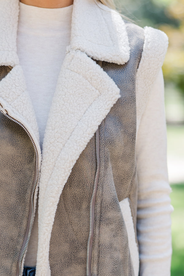 Work It Out Taupe Faux Leather Vest