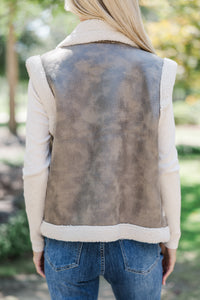 Work It Out Taupe Faux Leather Vest