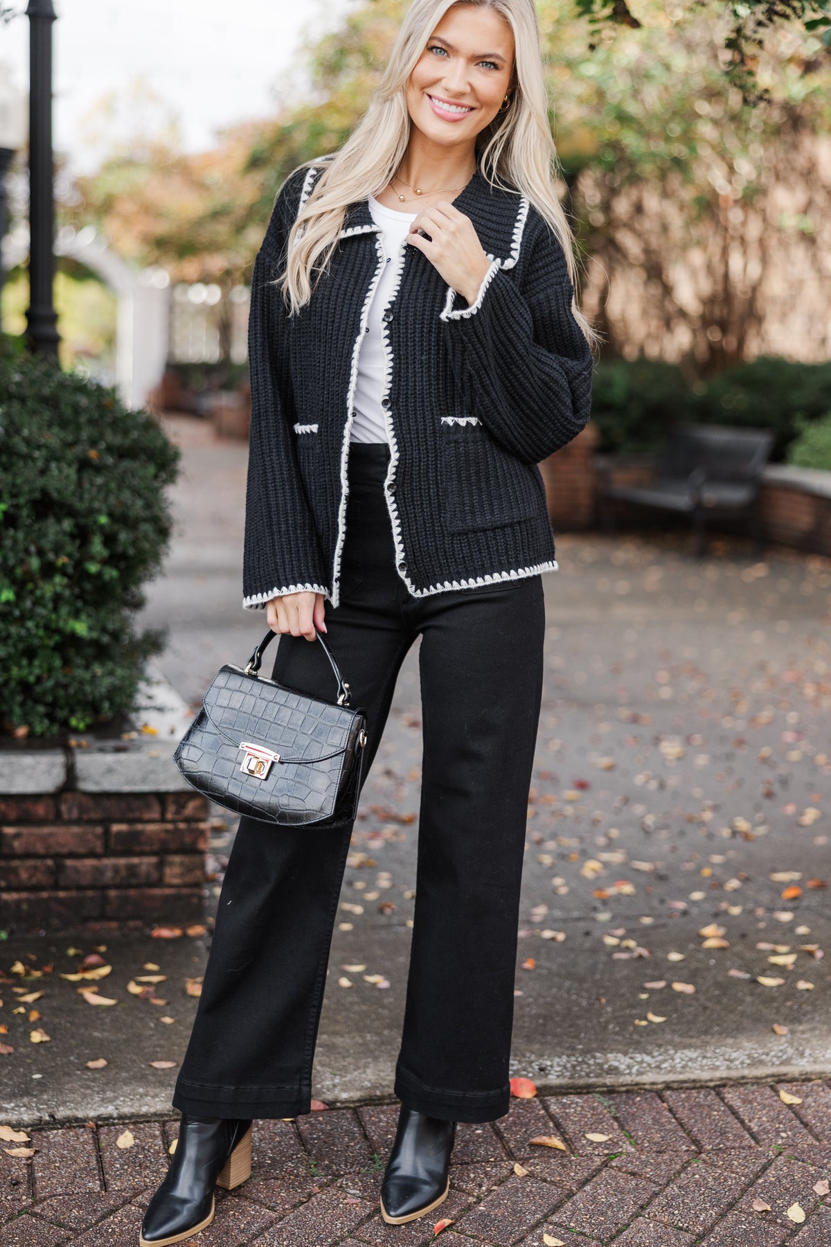 This Is Your Time Black Contrast Stitched Cardigan – Shop the Mint