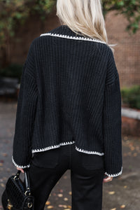 This Is Your Time Black Contrast Stitched Cardigan