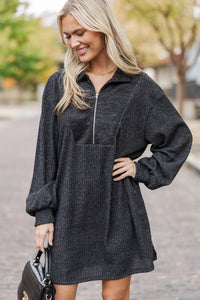 On The Rise Black Quarter Zip Sweater Dress