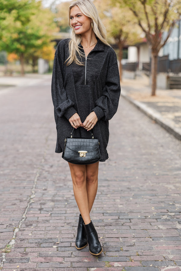 On The Rise Black Quarter Zip Sweater Dress Shop the Mint On The Rise Black Quarter Zip Sweater Dress Shop the Mint