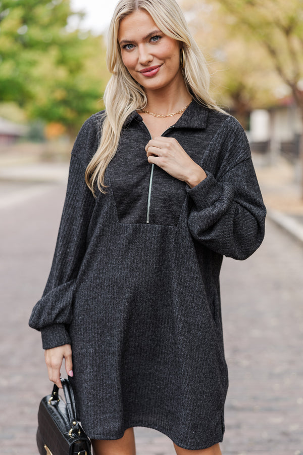 On The Rise Black Quarter Zip Sweater Dress