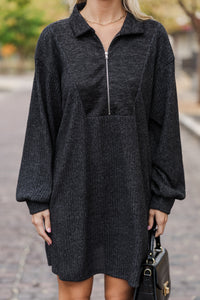 On The Rise Black Quarter Zip Sweater Dress