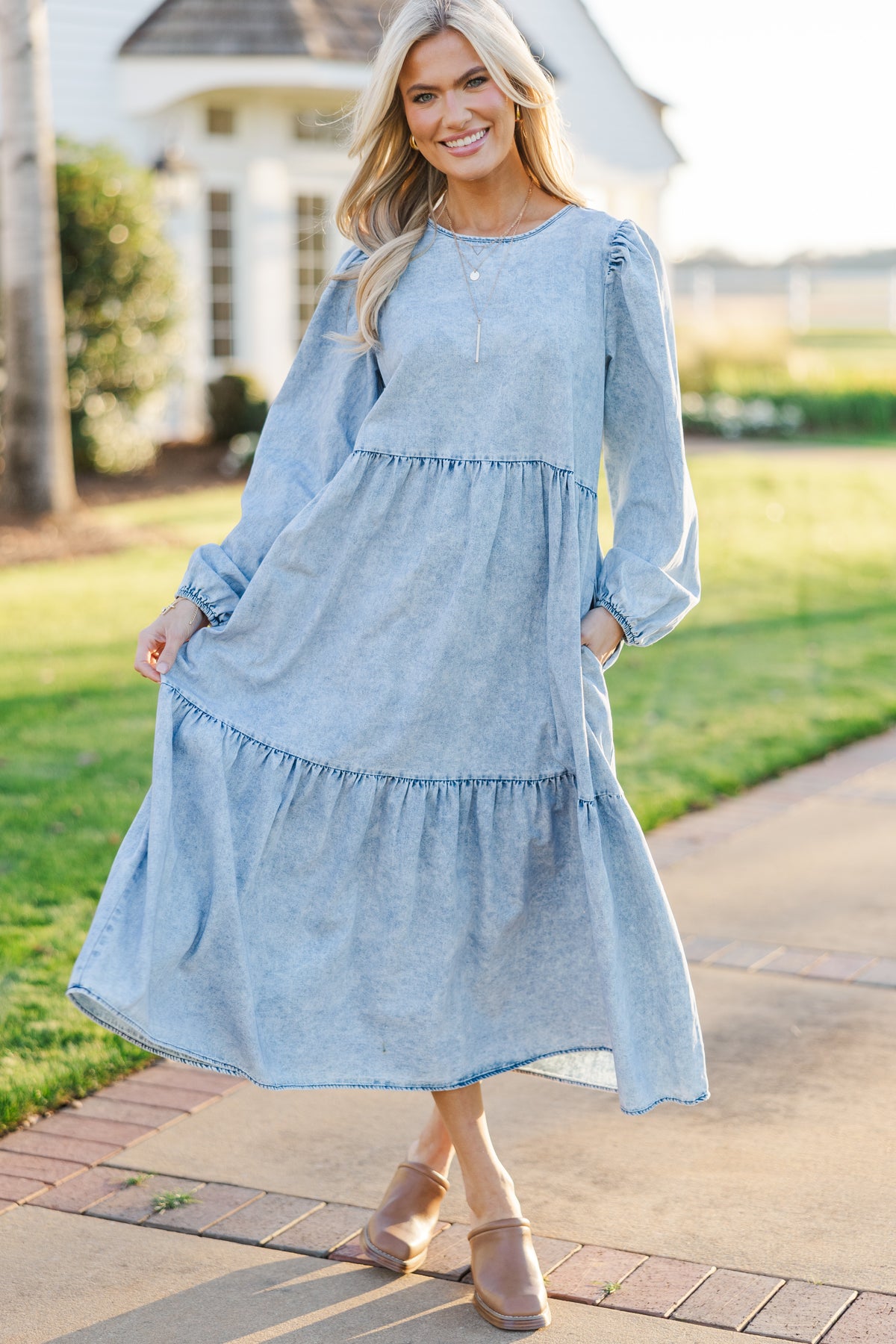Take Your Chance Denim Blue Midi Dress – Shop the Mint
