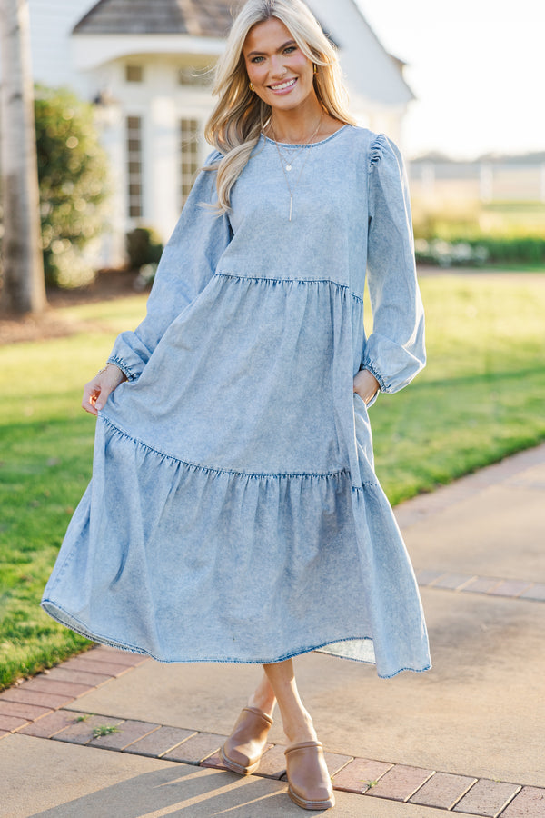 midi jean dress for women Denim Corset The Janelle Midi Dress in denim blue blends Western Alma Denim Midi Dress