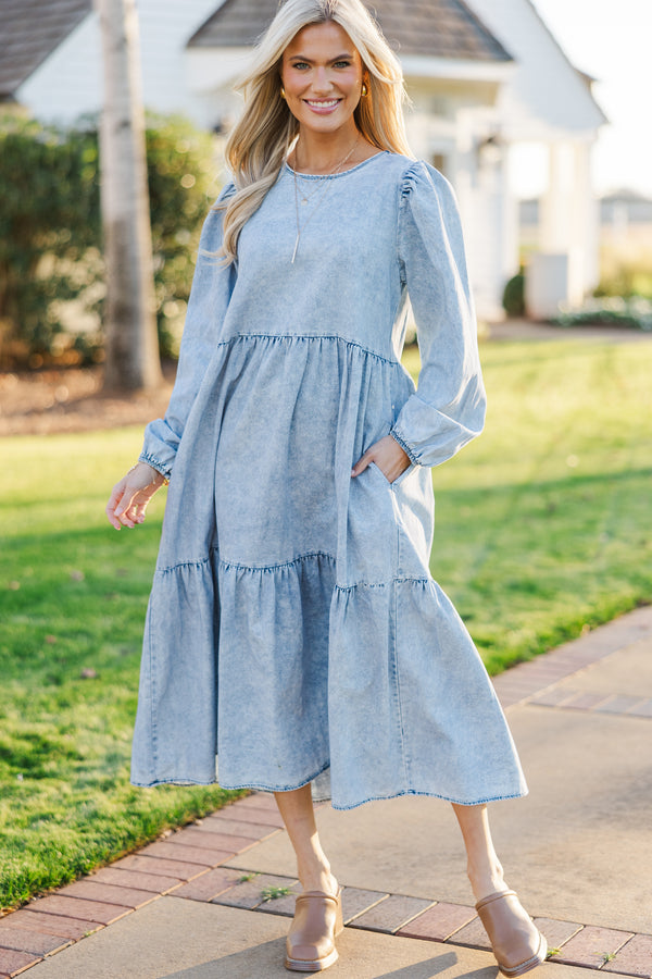 Take Your Chance Denim Blue Midi Dress Shop the Mint Take Your Chance Denim Blue Midi Dress Shop the Mint
