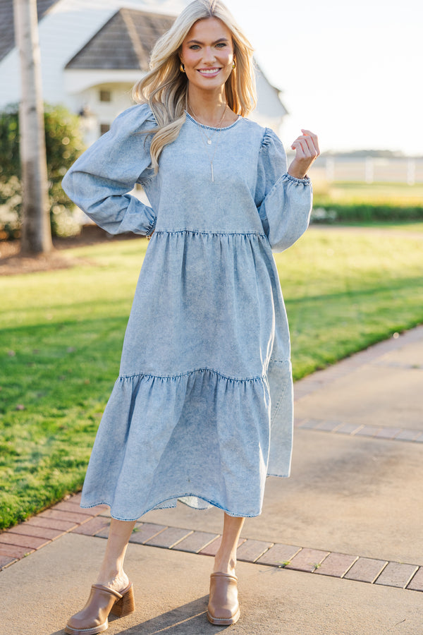 Take Your Chance Denim Blue Midi Dress Shop the Mint Take Your Chance Denim Blue Midi Dress Shop the Mint