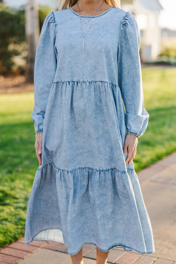 Take Your Chance Denim Blue Midi Dress Shop the Mint Take Your Chance Denim Blue Midi Dress Shop the Mint