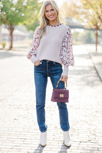 Don't Stop Me Now Mauve Pink Floral Sweater