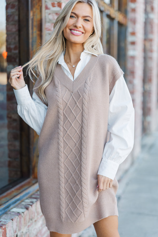 Here For You Latte Cable Knit Sweater Dress Shop the Mint Here For You Latte Cable Knit Sweater Dress Shop the Mint