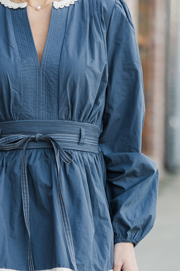 Count You In Navy Blue Rickrack Midi Dress