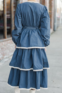 Count You In Navy Blue Rickrack Midi Dress