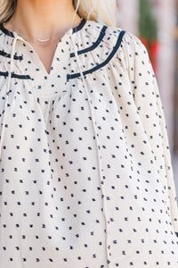 Soon To Be Tan Ditsy Dotted Blouse